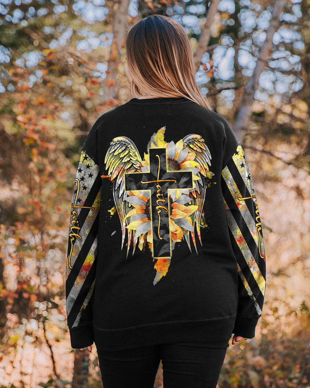 Faith Sunflower Wings Watercolor Women's Christian Sweatshirt