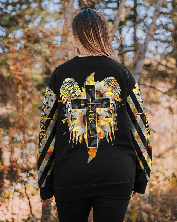 Faith Sunflower Wings Watercolor Women's Christian Sweatshirt