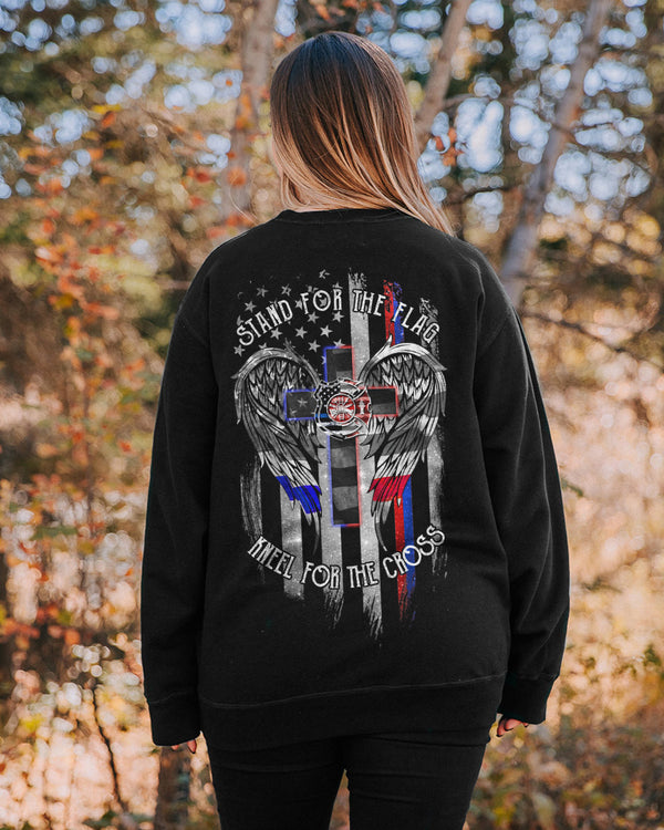 Stand For The Flag Kneel For The Cross Back The Brave Firefighter Women's Christian Sweatshirt