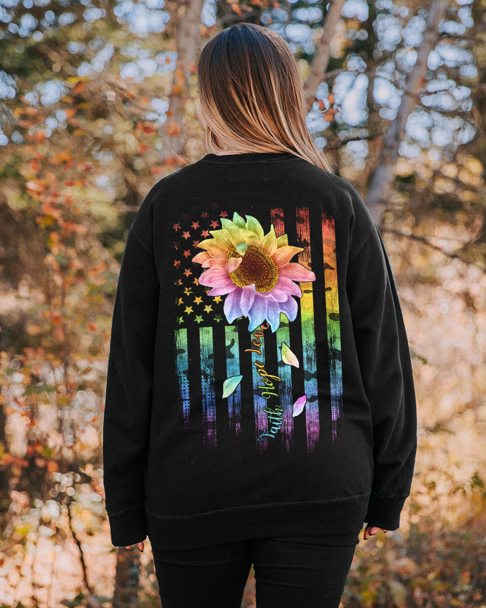 Faith Hope Love Rainbow Sunflower Flag Women's Christian Sweatshirt