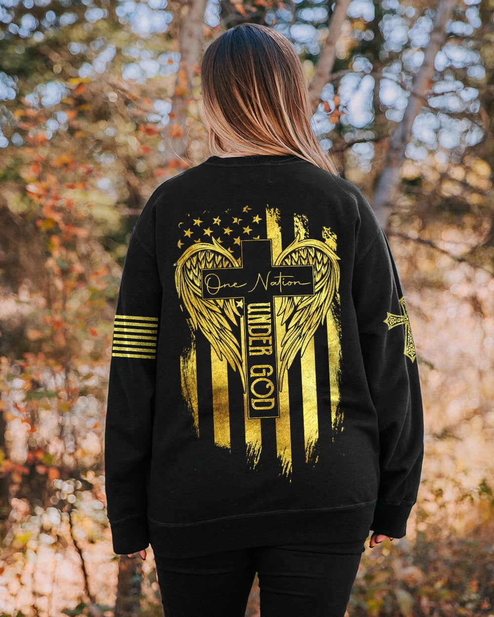 Only God Can Judge Me One Nation Under God Cross Flag Women's Christian Sweatshirt