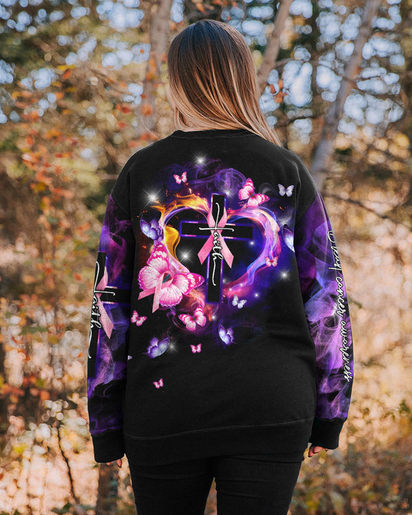 Faith Fire Heart Butterfly Smoke Women's Breast Cancer Awareness Sweatshirt