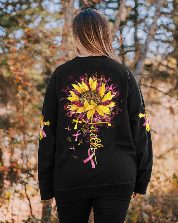 Faith Leopard Sunflower Women's Breast Cancer Awareness Sweatshirt