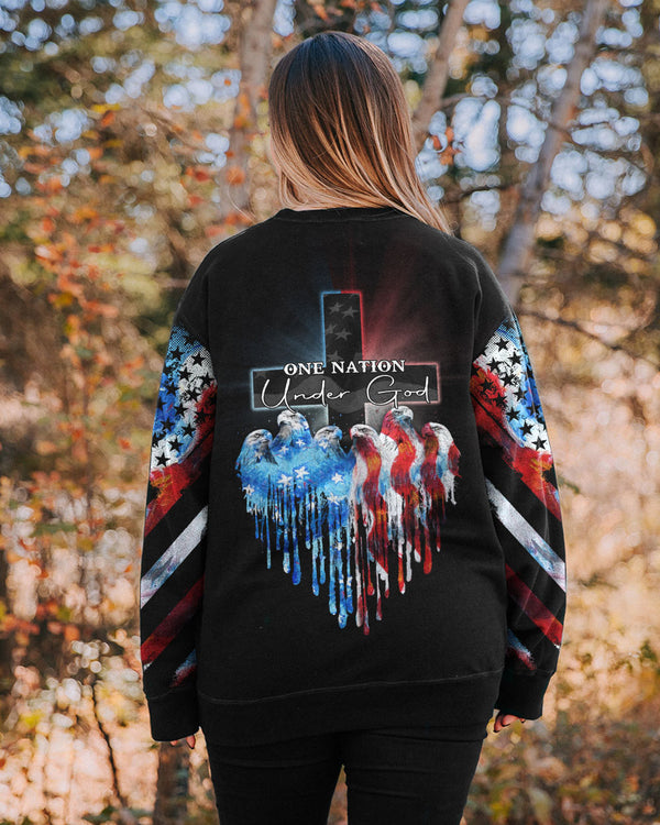 One Nation Under God Cross Eagle Melt Women's Christian Sweatshirt