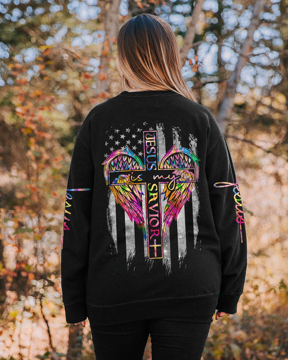 Jesus Is My Savior Colorful Wings Flag Women's Christian Sweatshirt