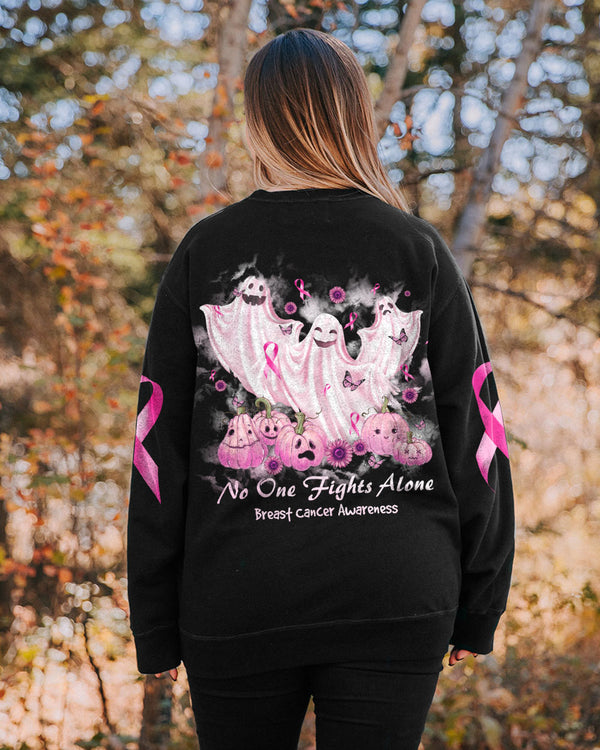No One Fights Alone Boo Halloween Women's Breast Cancer Awareness Sweatshirt