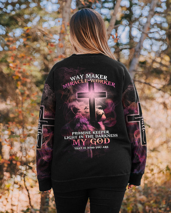 Way Maker Miracle Worker Lion Cross Pink Smoke Women's Christian Sweatshirt