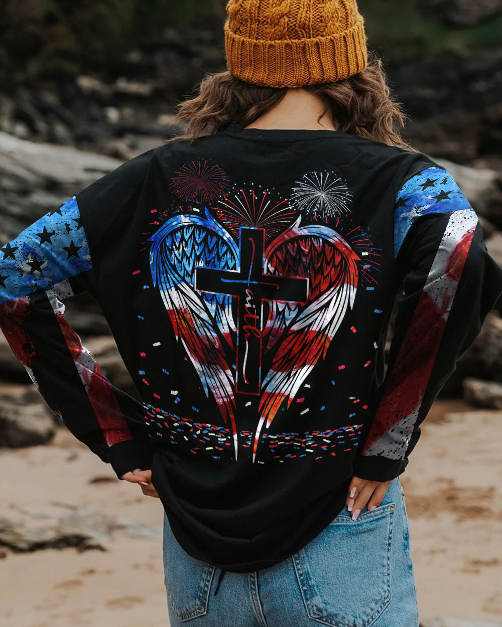 Faith Wings Flag Independence Day Women's Christian Sweatshirt