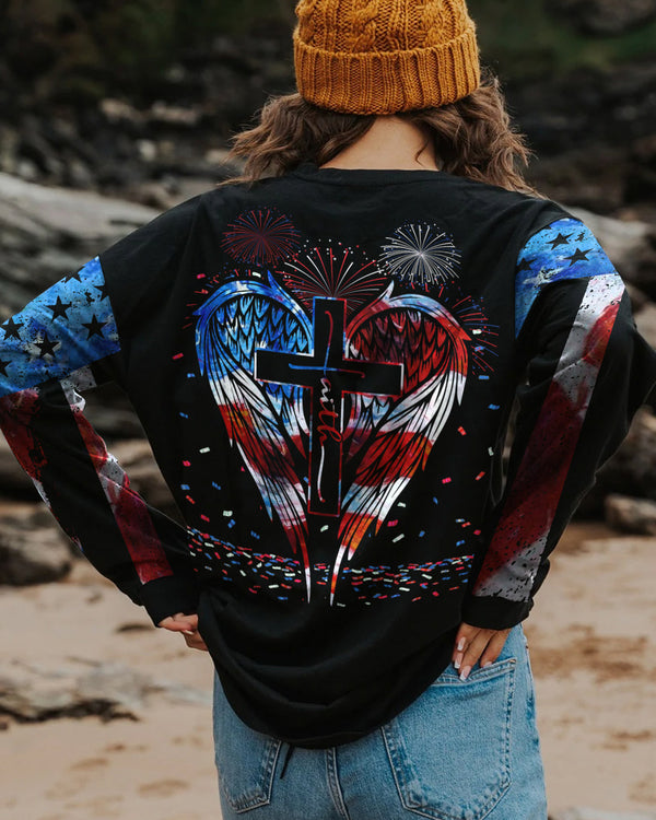 Faith Wings Flag Independence Day Women's Christian Sweatshirt