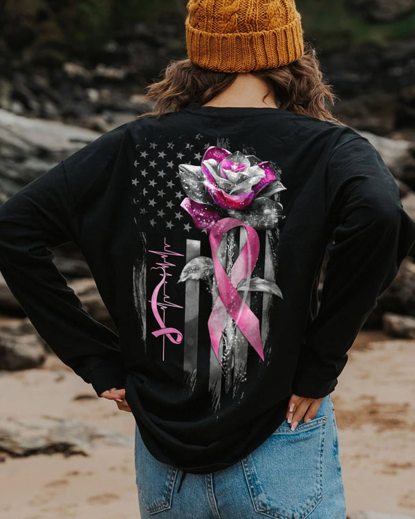 Rose Ribbon Flag Women's Breast Cancer Awareness Sweatshirt