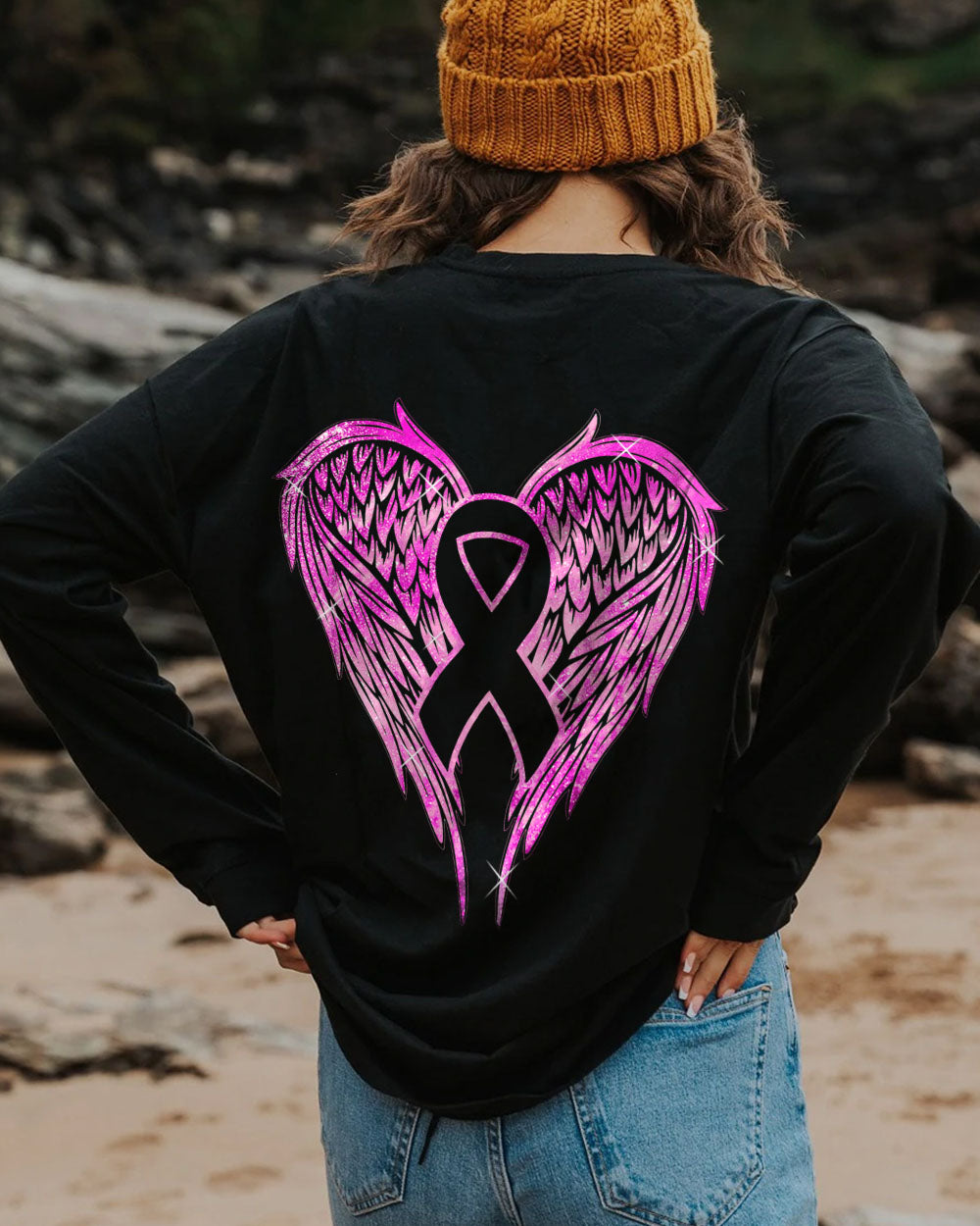 Wings Ribbon Spakle Women's Breast Cancer Awareness Sweatshirt
