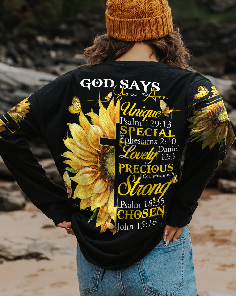 God Say You Are Sunflower Butterfly Cross Faith Women's Christian Sweatshirt