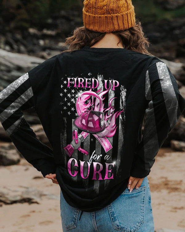 Fired Up For A Cure Flag Women's Breast Cancer Awareness Sweatshirt