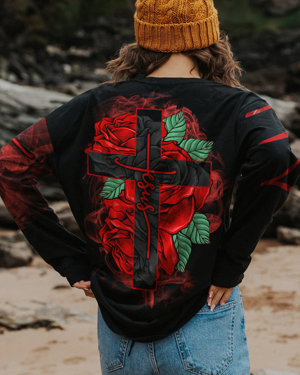 Jesus Cross Red Rose Women's Christian Sweatshirt