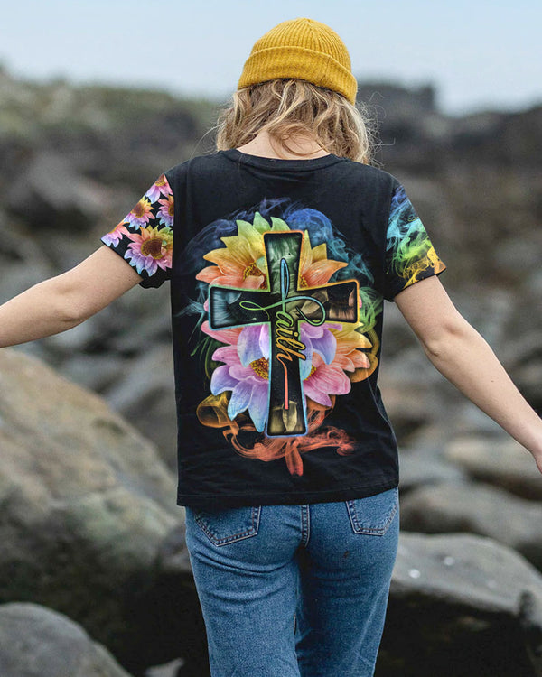 Rainbow Colorful Sunflower Faith Smoke Women's Christian Tshirt