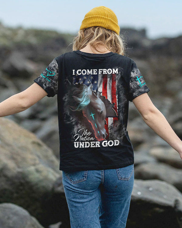 I Come From The Nation Under God Horse Flag Smoke Women's Christian Tshirt