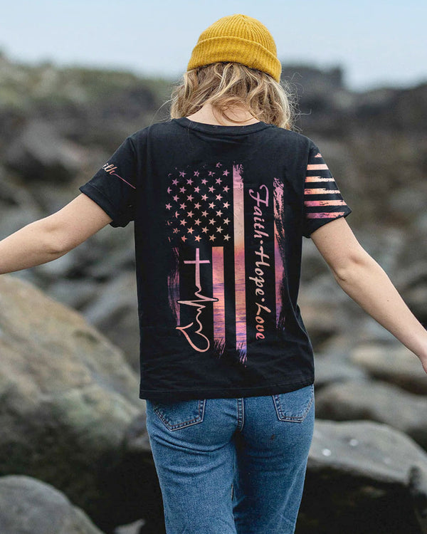 Faith Hope Love Sunset Beach Flag Women's Christian Tshirt