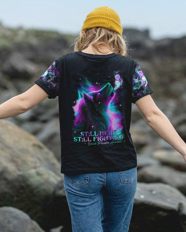 Still Here Still Fighting Wolf Colorful Women's Suicide Prevention Awareness Tshirt