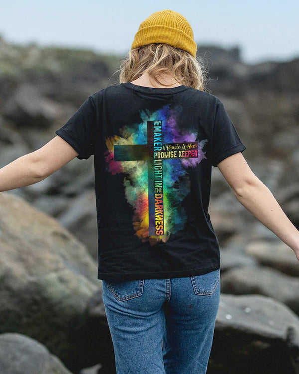Way Maker Miracle Worker Half Cross Colorful Watercolor Women's Christian Tshirt