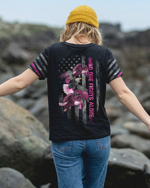 No One Fights Alone Eagle Flag Women's Breast Cancer Awareness Tshirt