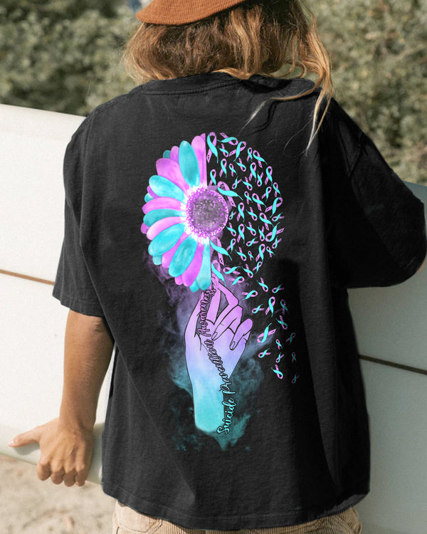 Colorful Ribbon Half Flower Smoke Women's Suicide Prevention Awareness Tshirt