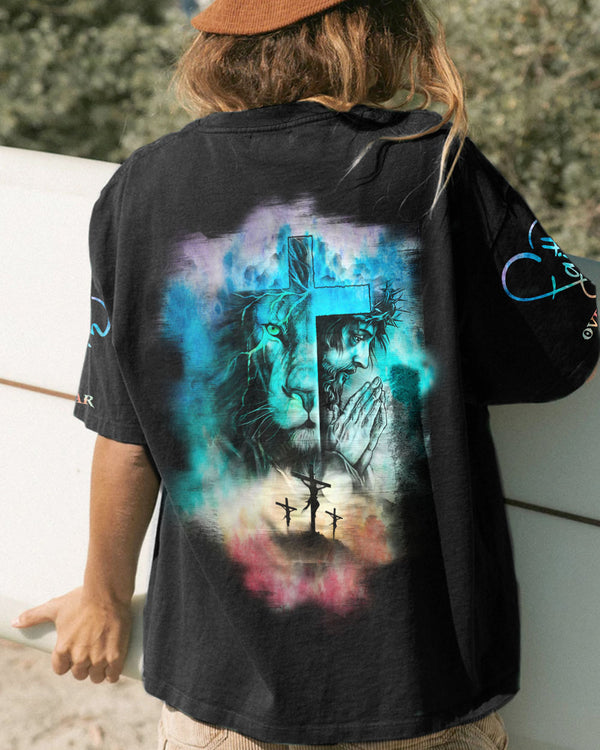 Jesus Lion Cross Colorful Watercolor Women's Christian Tshirt