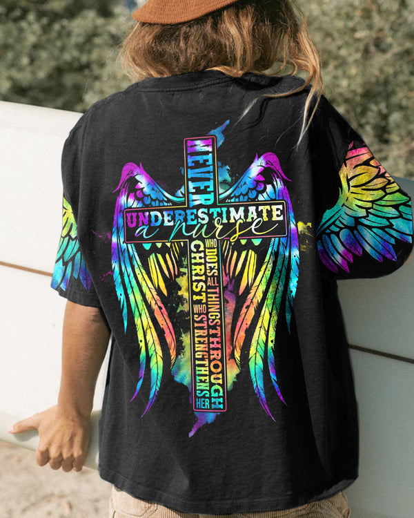 Never Underestimate A Nurse Wings Women's Christian Tshirt
