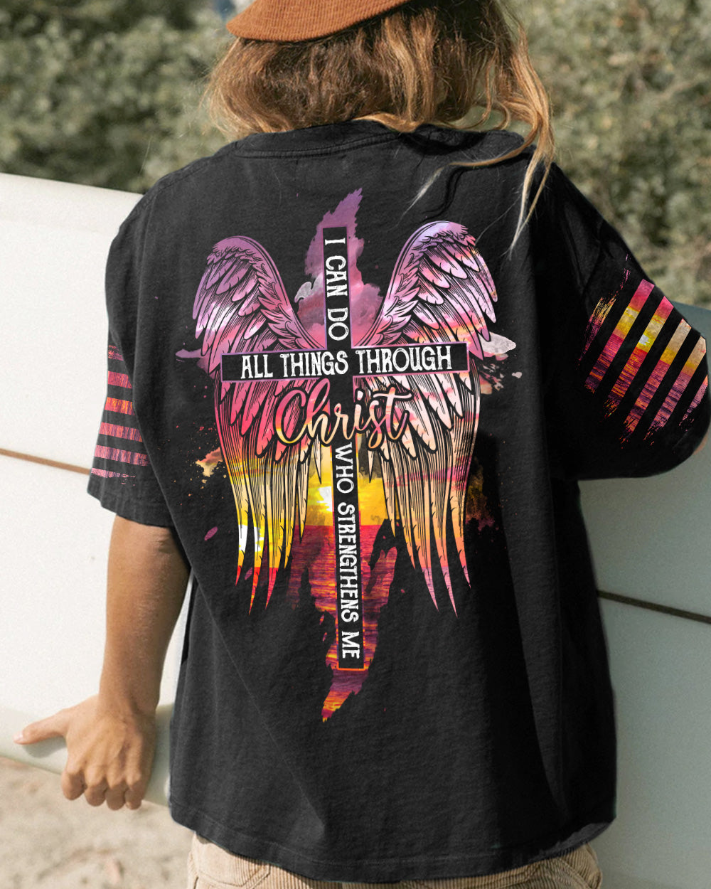 I Can Do All Things Through Christ Sunset Beach Women's Christian Tshirt
