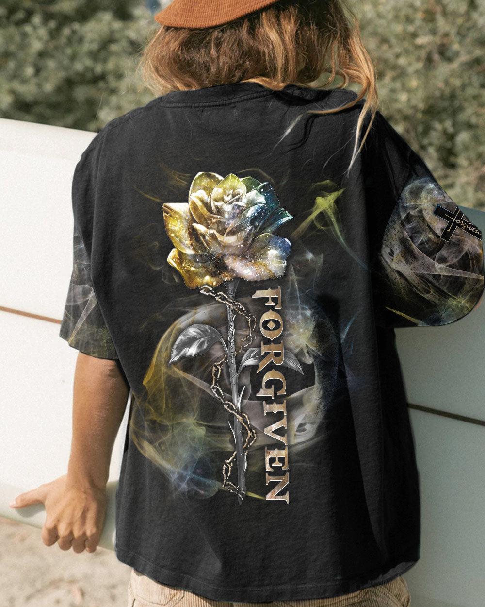 Jesus Rose Forgiven Smoke Women's Christian Tshirt