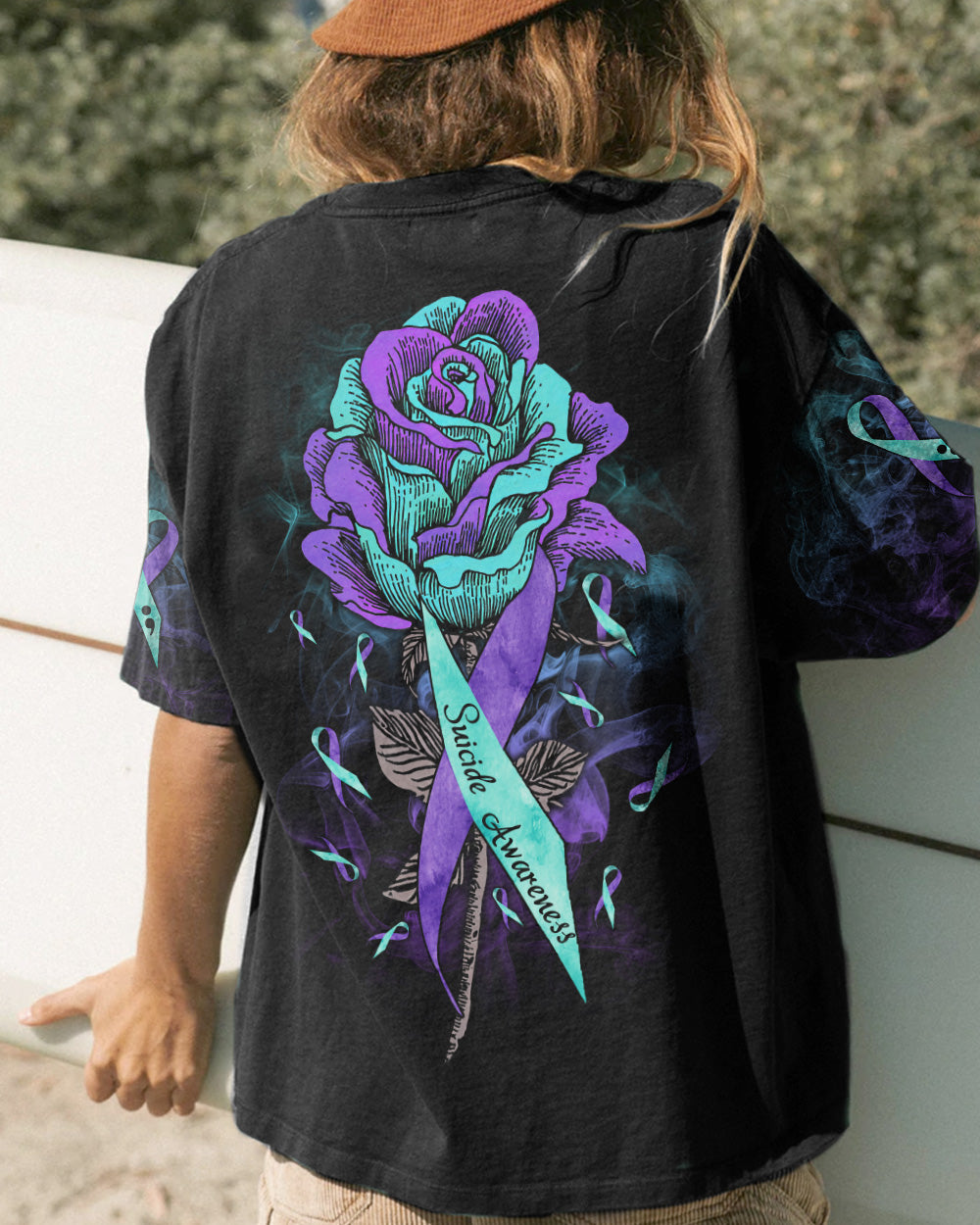 Rose Ribbon Smoke Women's Suicide Prevention Awareness Tshirt
