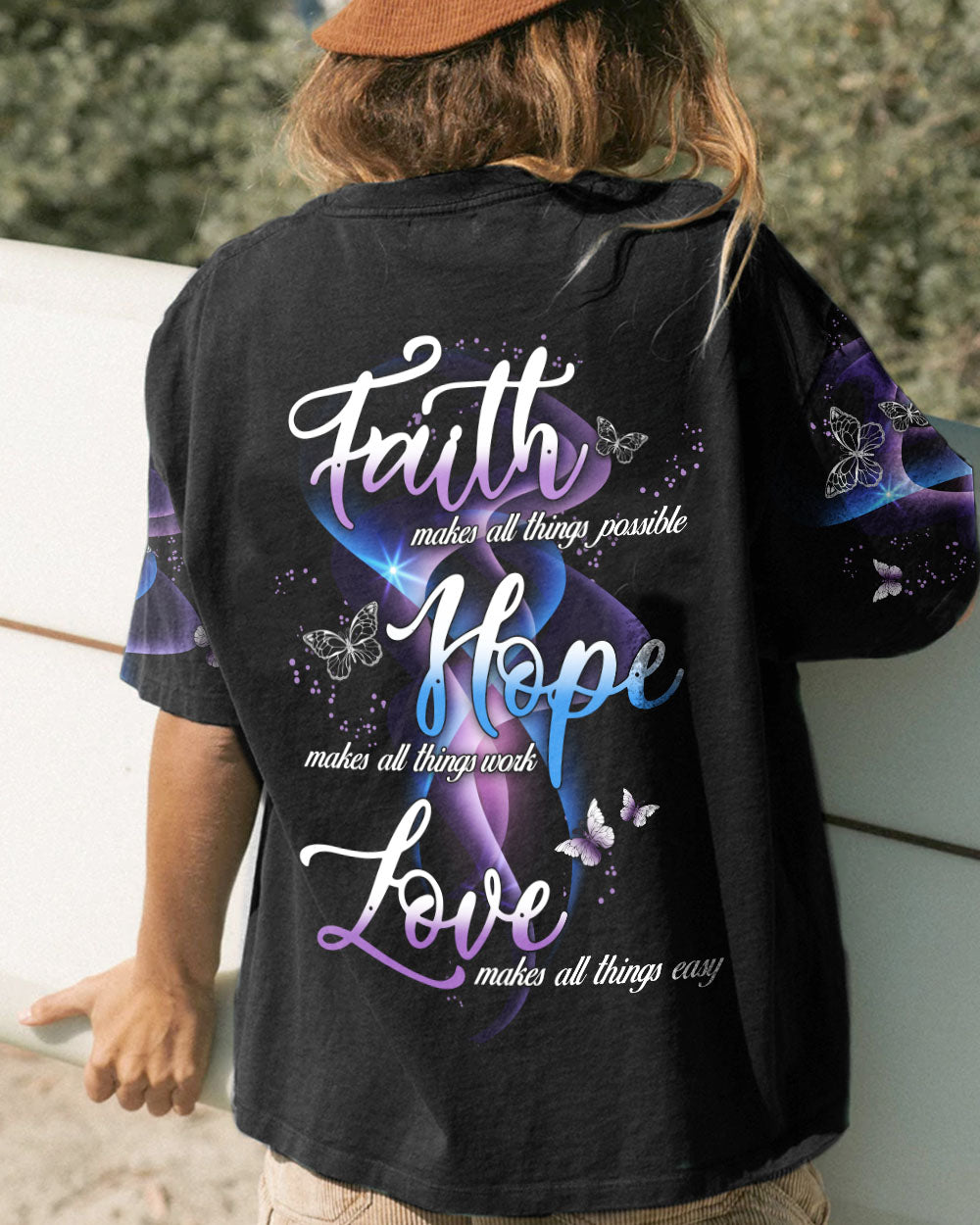 Faith Hope Love Butterfly Abstract Women's Christian Tshirt