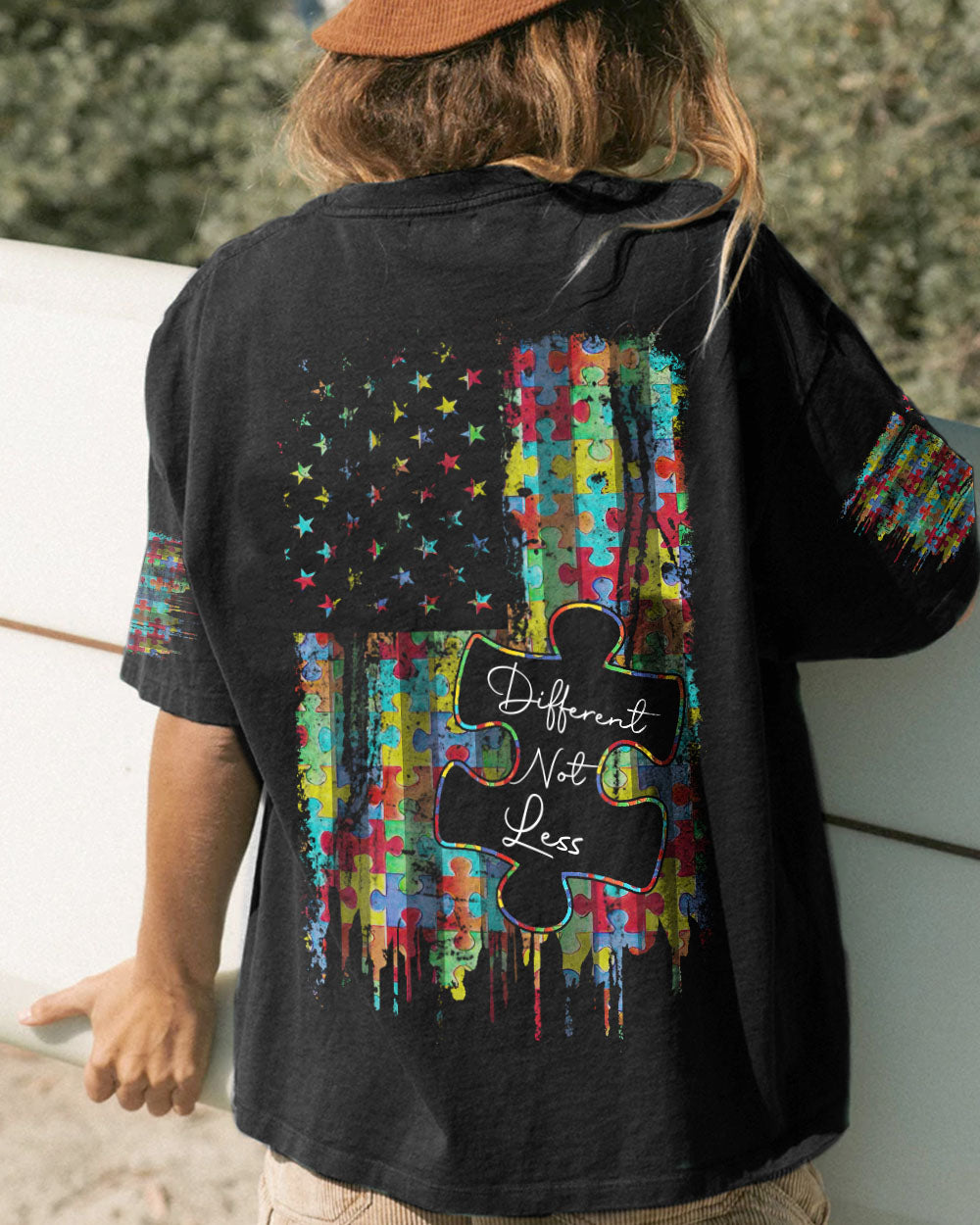 Different Not Less Flag Women's Autism Awareness Tshirt