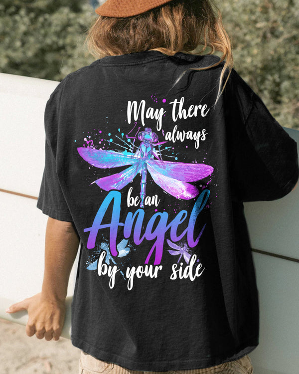 May There Be An Angel By Your Side Dragonfly Watercolor Women's Christian Tshirt