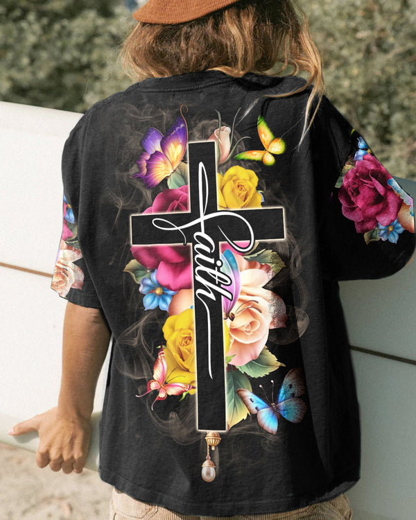 Faith Flowers Cross Butterfly Smoke Women's Christian Tshirt