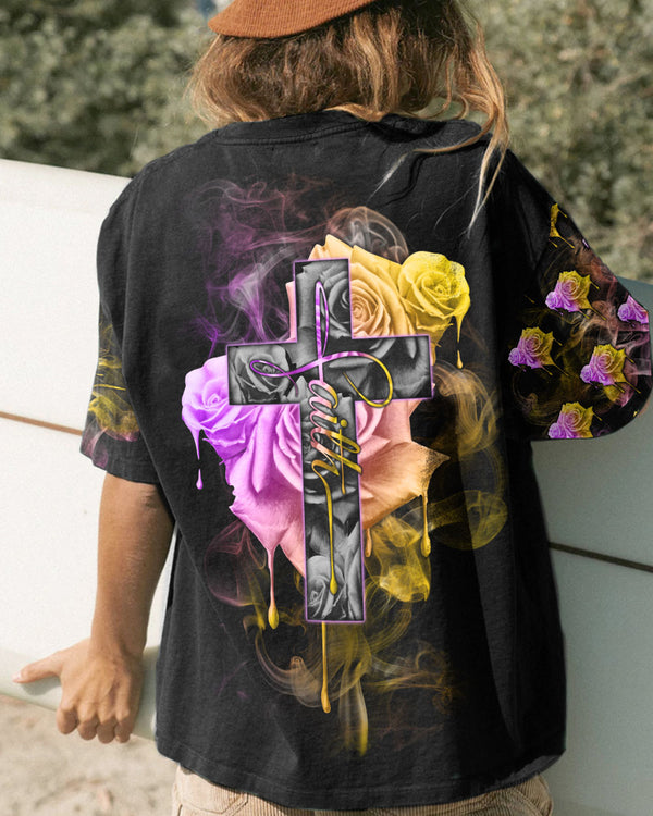 Faith Rose Cross Colorful Smoke Women's Christian Tshirt