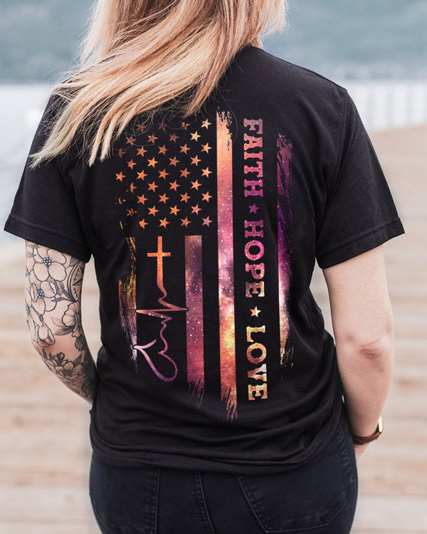 Faith Hope Love Galaxy Flag Heartbeat Women's Christian Tshirt