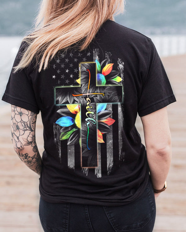 Faith Colorful Sunflower Flag Women's Christian Tshirt