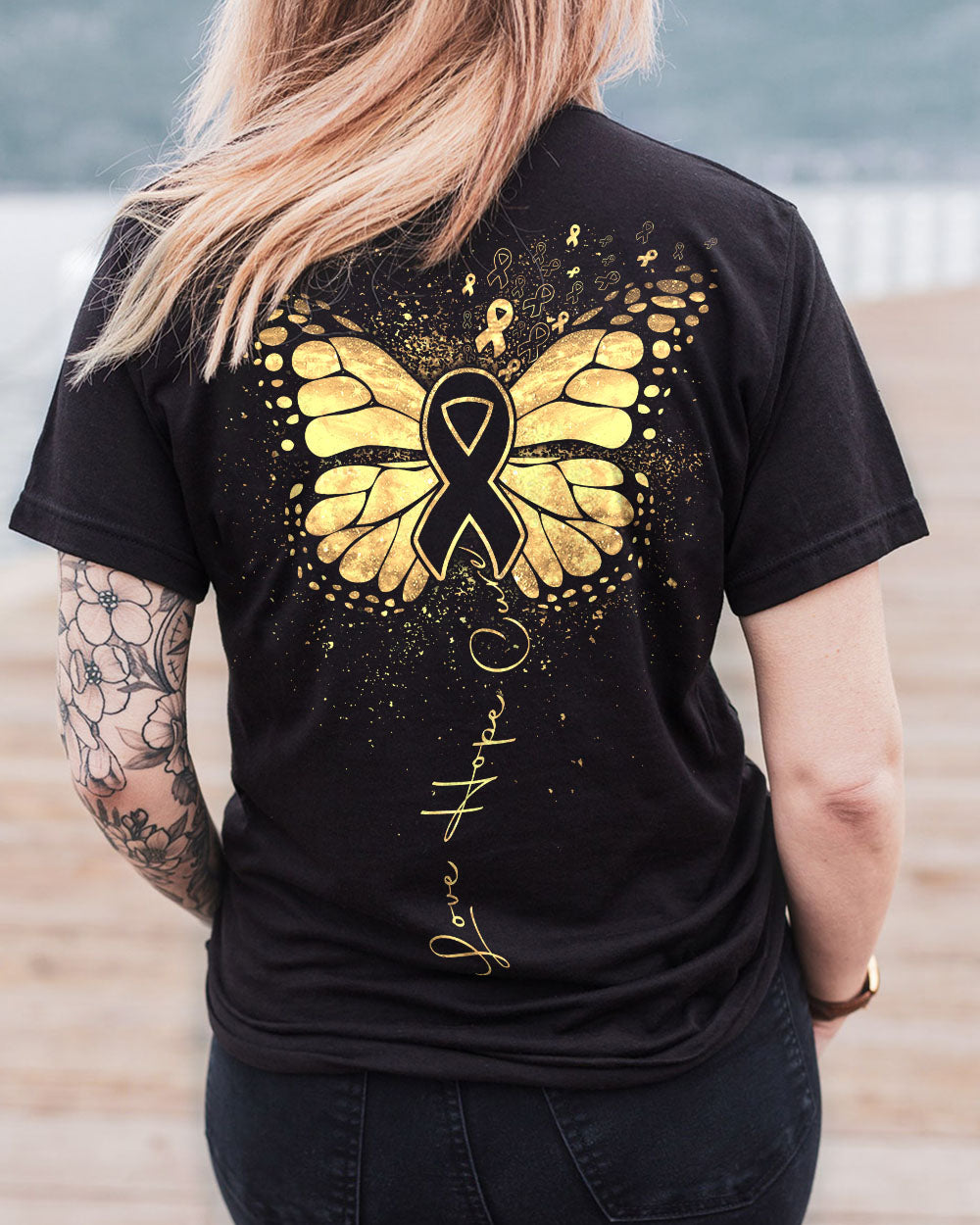 Love Hope Cure Butterfly Ribbon Women's Childhood Cancer Awareness Tshirt