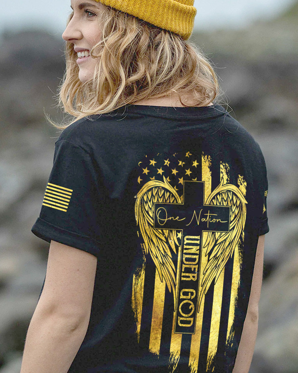 Only God Can Judge Me One Nation Under God Cross Flag Women's Christian Tshirt