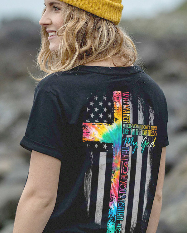 Way Maker Miracle Worker Tie Dye Flag Cross Women's Christian Tshirt