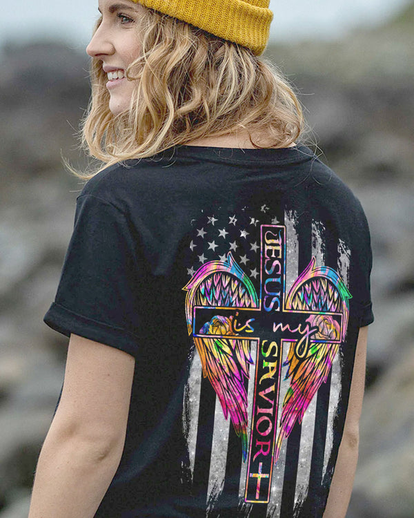 Jesus Is My Savior Colorful Wings Flag Women's Christian Tshirt