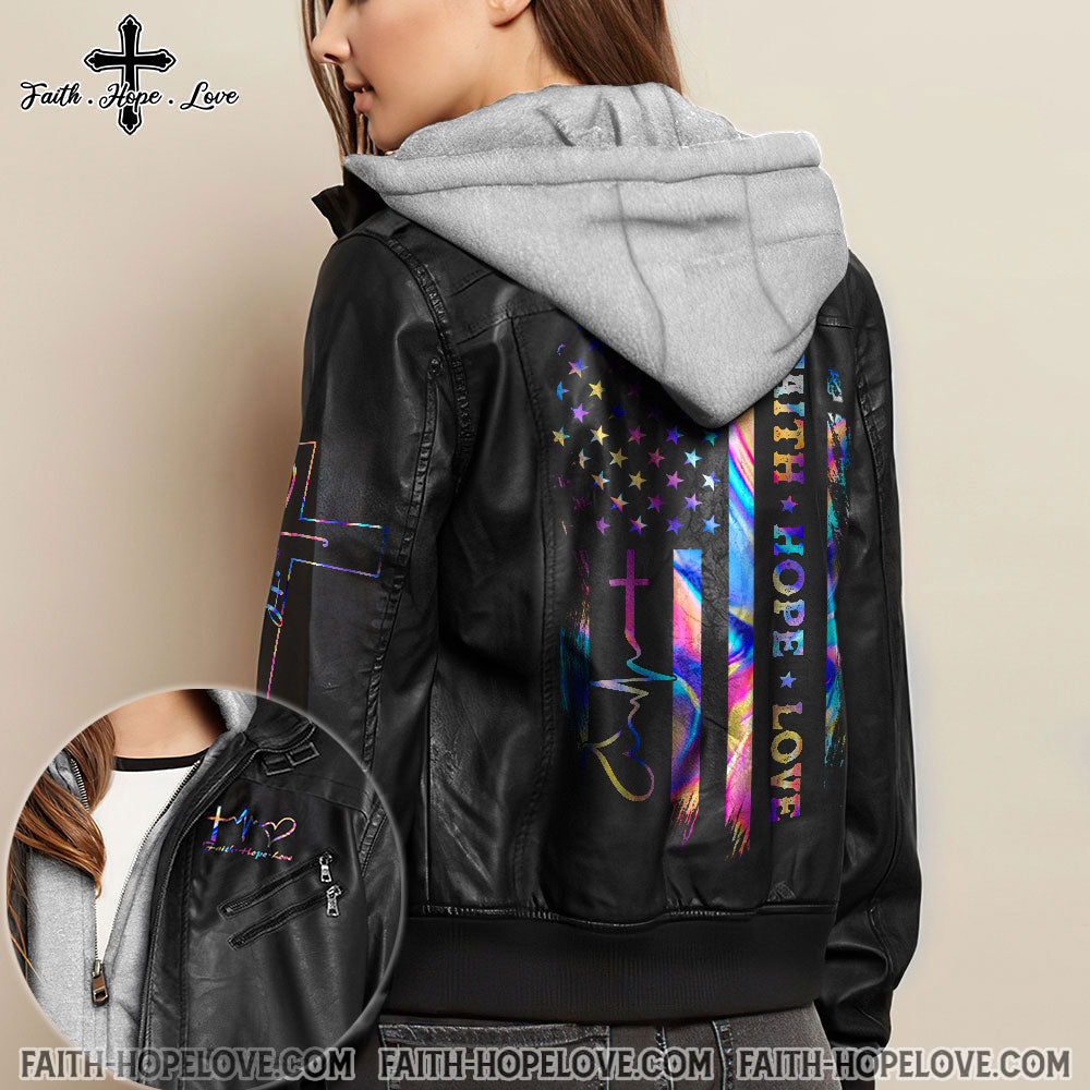 Faith Hope Love Colorful Women Leather Jacket - Tm0411211ki