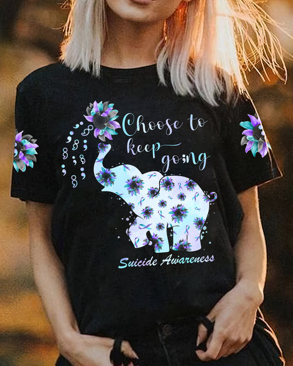 Choose To Keep Going Elephant Sunflower Women's Suicide Prevention Awareness Tshirt