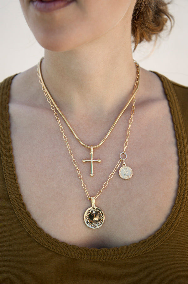 Keep The Faith 18K Gold Plated Cross And Coin Necklace Set