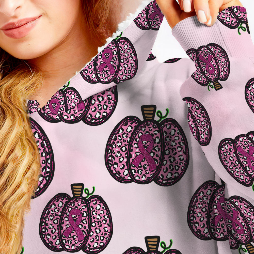 Pumpkin Breast Cancer Awareness Sherpa Blanket Hoodie - Tlnx1709212ki
