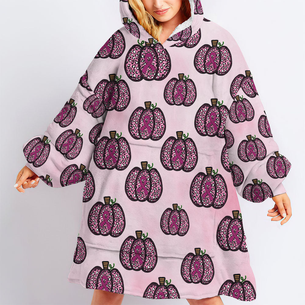 Pumpkin Breast Cancer Awareness Sherpa Blanket Hoodie - Tlnx1709212ki