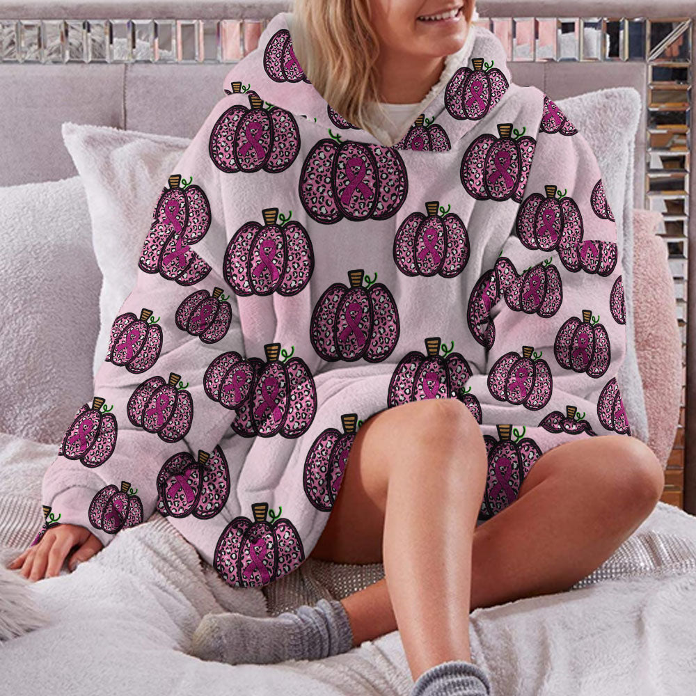 Pumpkin Breast Cancer Awareness Sherpa Blanket Hoodie - Tlnx1709212ki