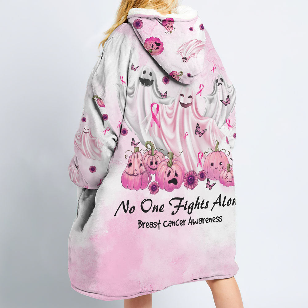 No One Fights Alone Boo Breast Cancer Awareness Sherpa Blanket Hoodie - Tlnh1709213ki