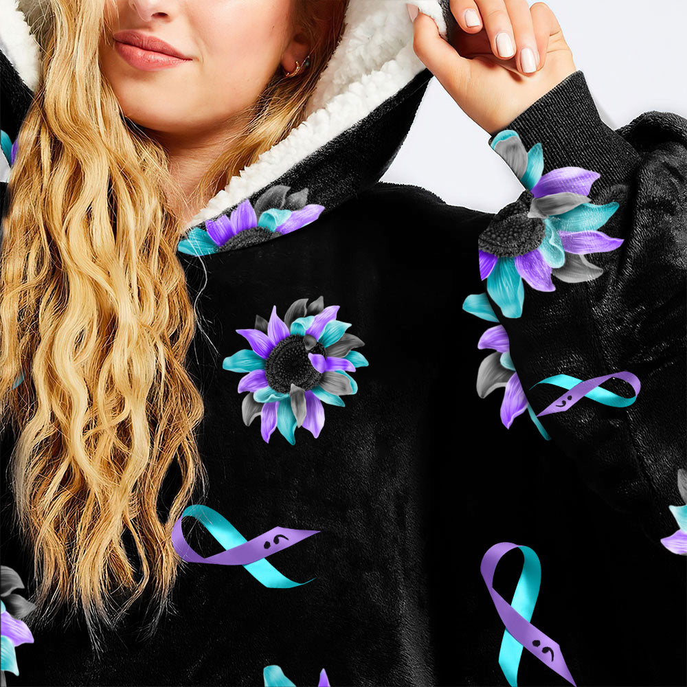 Sunflower Suicide Prevention Awareness Sherpa Blanket Hoodie - Tlnh2308214ki