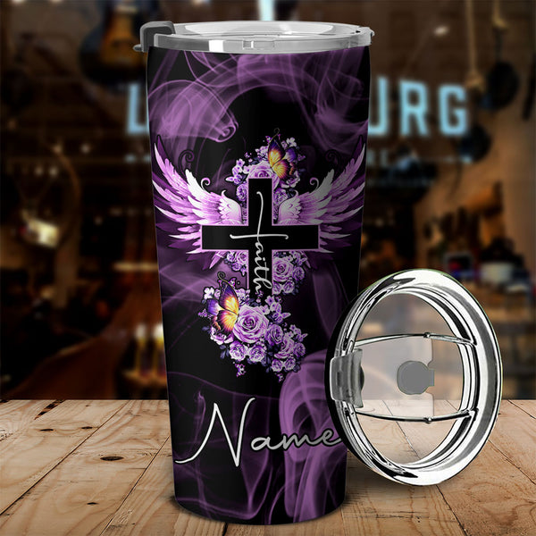 Personalized Butterfly Purple Rose Faith Tumbler - Tltm1904213ki